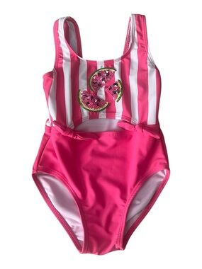 Kids Pink Striped Sequin Watermelon One-Piece Swimsuit